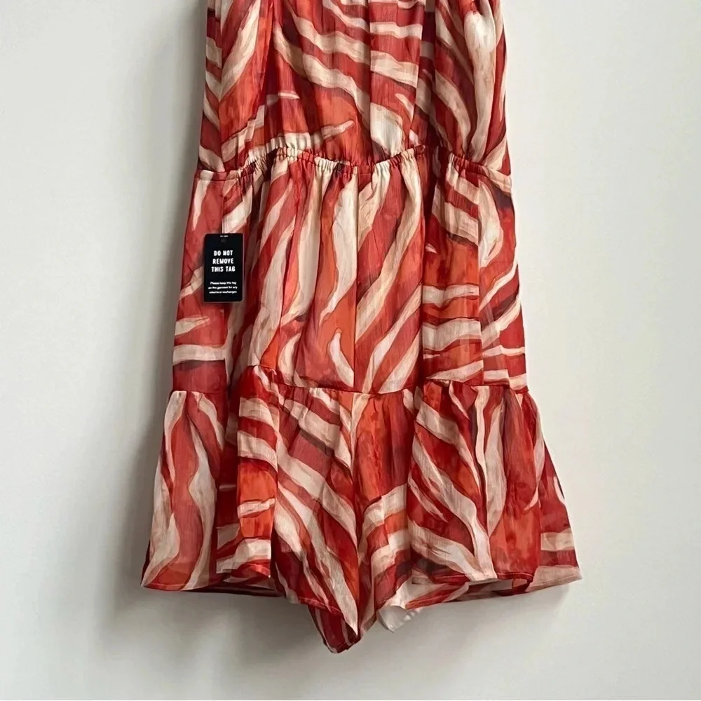 NWT Express  Scoop Neck Tie Waist Romper Small Abstract Art Animal Print Flowy